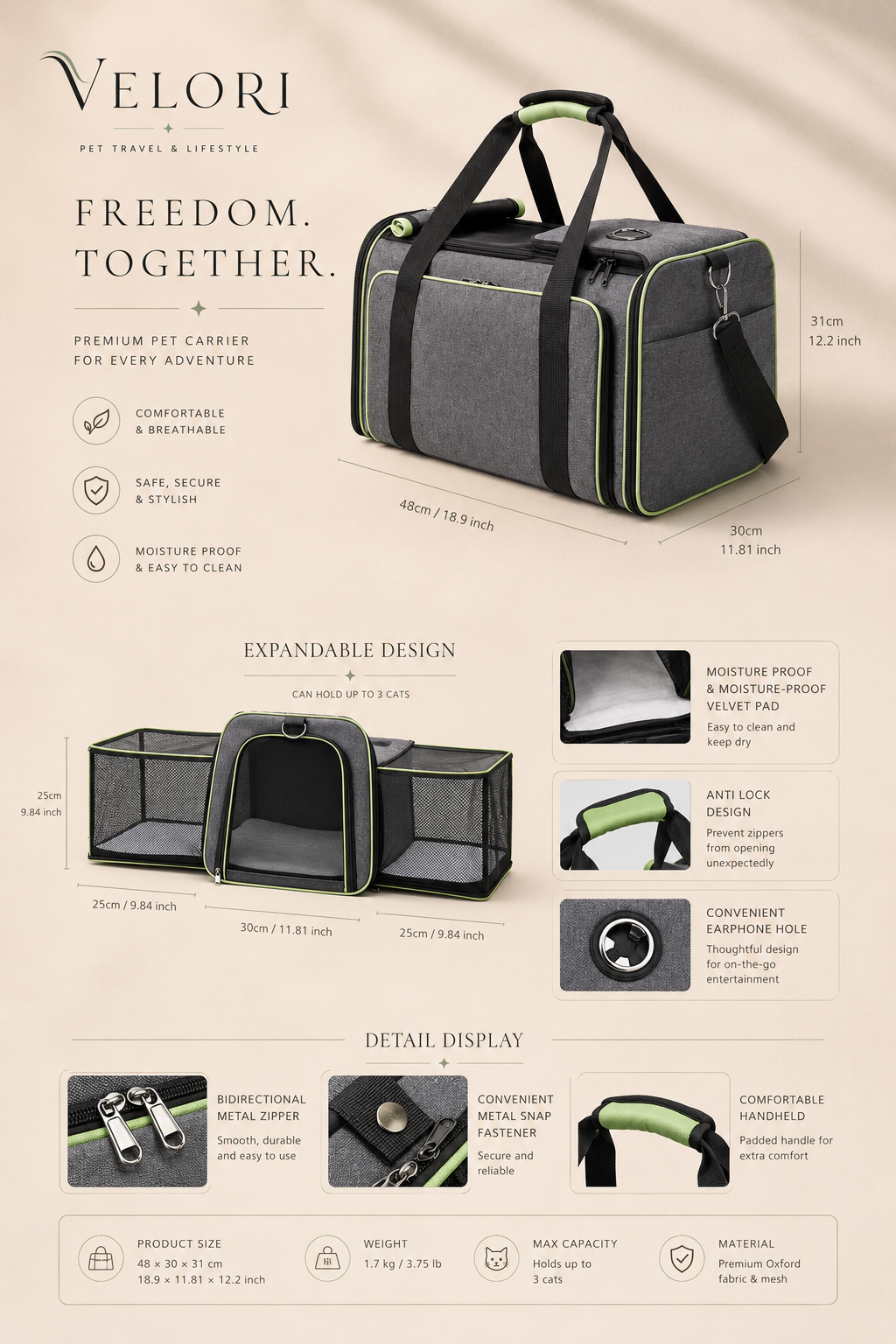 VELORI Nomad Expandable Pet Carrier